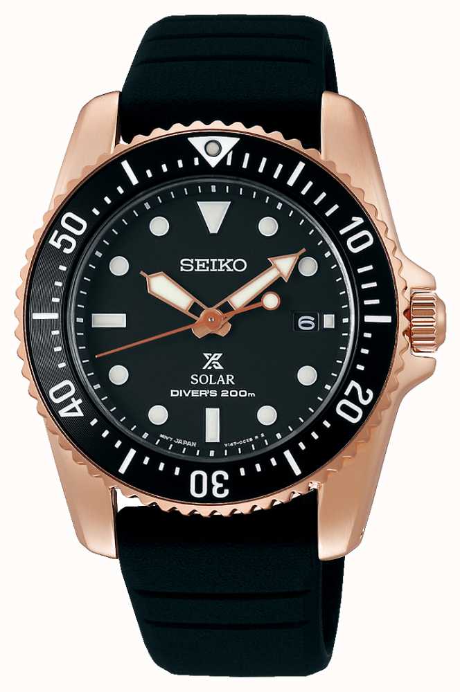 Seiko Prospex Compact Solar  Black Dial Rose Gold Watch SNE586P1 -  First Class Watches™