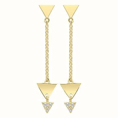 James Moore TH 9ct Yellow Gold Cubic Zirconia 3 Triangles Drop Earrings ER1162