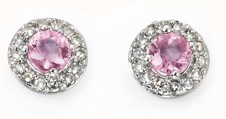 Elements Gold 9ct White Gold Diamond And Pink Sapphire Stud Earrings GE892P