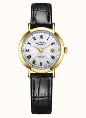 Rotary Women's Windsor Yellow PVD case Black Leather Strap LS05423/01