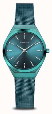 Bering Ultra Slim | Green Sunray Dial | Green Milanese Strap | Polished Green Stainless Steel Case 18729-888