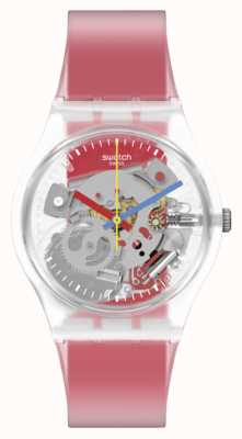 Swatch CLEARLY RED STRIPED Unisex Watch GE292
