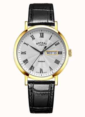 Rotary Windsor Yellow-Gold PVD Case Black Leather Strap GS05423/01