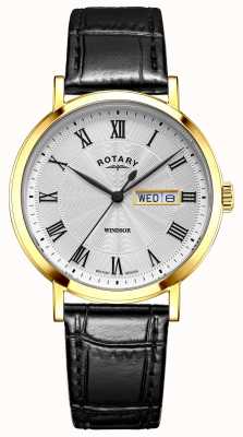 Rotary Windsor Yellow-Gold PVD Case Black Leather Strap GS05423/01