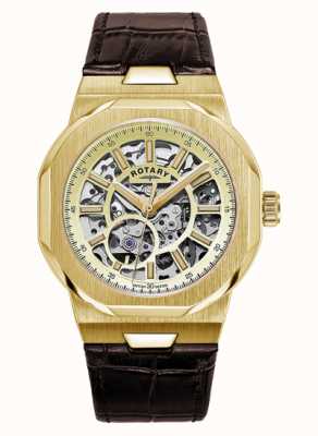 Rotary Regent Skeleton Dial Brown Leather Strap GS05418/03