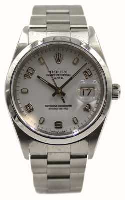 Pre-owned Rolex Oyster Perpetual Date 34mm White Dial Box Papers 2007 J91219