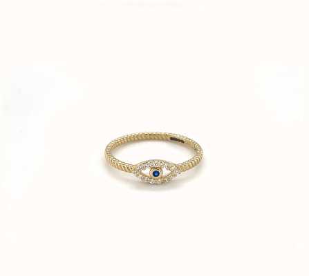 James Moore TH 9ct Yellow Gold CZ Evil Eye Ring Size P RN1662/P
