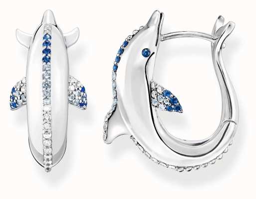 Thomas Sabo Dolphin Blue Stones Sterling Silver Hoop Earrings CR688-644-1