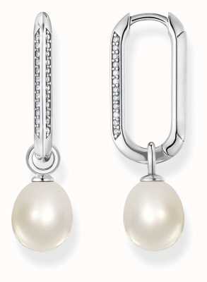 Thomas Sabo Pearl Cubic Zirconia Sterling Silver Link Hoop Earrings CR689-643-14