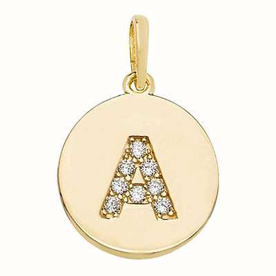 James Moore TH 9ct Yellow Gold Round Cubic Zirconia 'A' Initial Pendant PN610/A