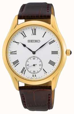 Seiko Brown Leather Strap White Dial Yellow Gold-plated Watch SRK050P1