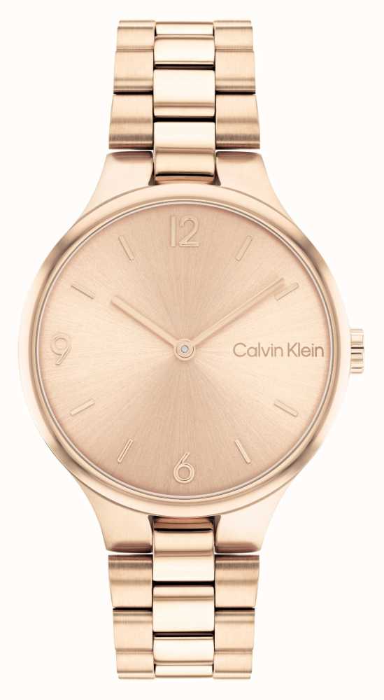 Calvin Klein Rose Gold Sunray Dial Stainless Steel Bracelet Watch 25200131  - First Class Watches™