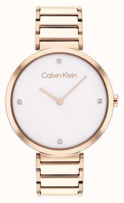 Calvin Klein Minimalistic T-Bar Quartz Rose Gold Crystal Set Dial 25200135