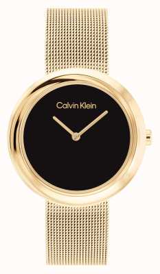 Calvin Klein Women's Black Dial | Gold Stainless Steel Mesh Bracelet 25200012