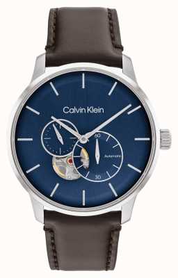 Calvin Klein Men's Automatic Brown Leather Strap Blue Dial Watch 25200075
