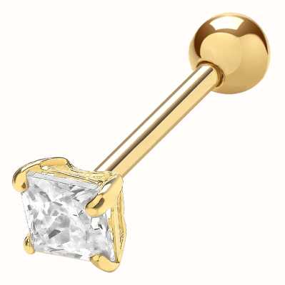 James Moore TH 9ct Yellow Gold 3mm Square Cubic Zirconia Cartilage Stud ES1991