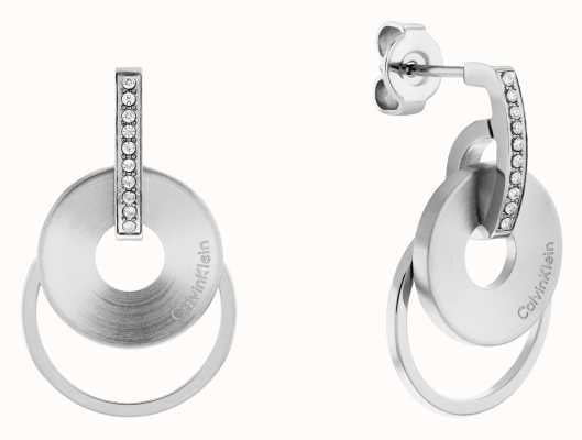 Calvin Klein Ladies Crystal Set Stainless Steel Disc Charm Earrings 35000152
