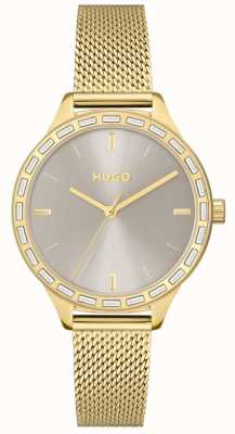 HUGO Women's #flash | Grey Dial | Gold Mesh Bracelet 1540116