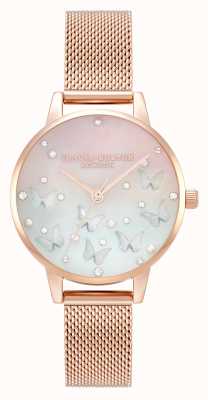 Olivia Burton Sparkle Butterfly Pink Gradient Dial Mesh Bracelet Watch OB16MB38