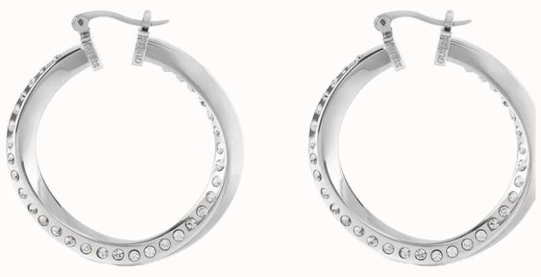 Guess Women's Hoops Don't Lie Crystal Set Stainless Steel Hoop Earrings UBE01486RH