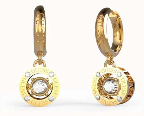 Guess Women's Solitaire Gold Tone Drop Style Hoop Earrings UBE01463YG