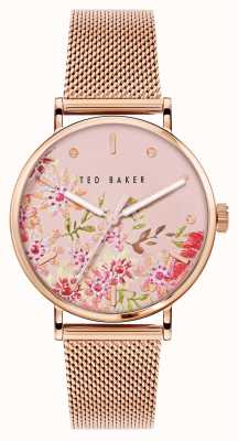 Ted Baker PHYLIPA RETRO Floral Rose Gold Toned Watch BKPPHS237