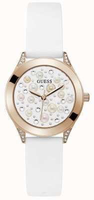 Guess Womans |Pearl Dial | Rose Gold | White | Silicone |Strap GW0381L3