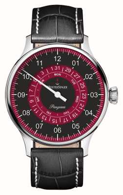 MeisterSinger Pangaea Day Date New Red/Black Dial Black Leather Strap PDD902R