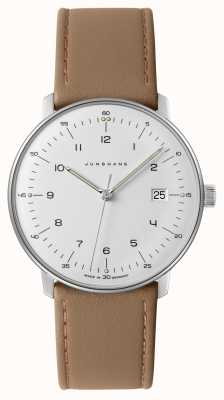 Junghans Men's Max Bill White Dial Beige Leather Watch Sapphire Crystal 41/4562.02