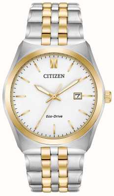 Citizen Men's Eco-Drive Two Tone Bracelet White Dial Solar Powered BM7334-58A