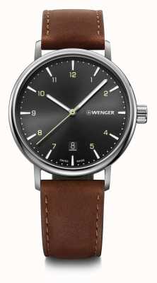 Wenger Urban Classic Black Sunray Dial Brown Leather 01.1731.115