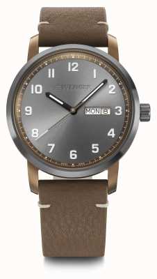 Wenger Attitude Grey Sunray Dial Brown Leather Strap 01.1541.123