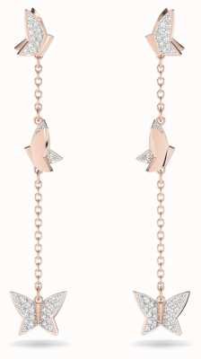 Swarovski Lilia Drop Earrings, Butterfly, Long, White, Rose-gold Tone 5636426
