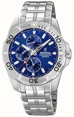 Festina Mens Multi-Function Watch With Steel Bracelet Blue Dial F20445/2