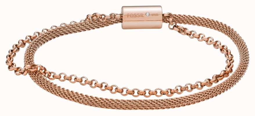 Fossil Women's Rose Gold-Tone Stainless Steel Double Chain Bracelet JF02983791