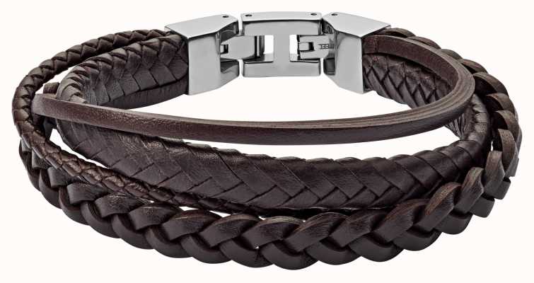 Fossil Men's Multi-Strand Brown Leather Bracelet JF03190040