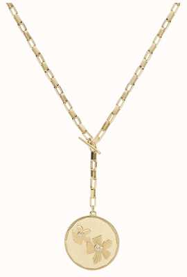 Fossil Women's Gold-Tone Crystal-Set Flower Coin Pendant Necklace JF04014710