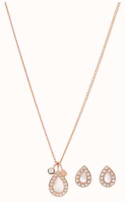 Fossil Women's Rose Gold-Tone Mother-of-Pearl Teardrop Necklace and Earrings Set JF04029791