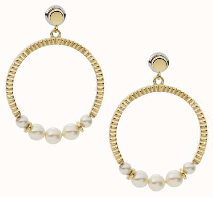 Fossil Women's Gold-Tone Pearl Dangling Hoop Stud Earrings JF04066710