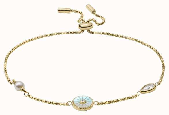 Fossil Women's Gold-Tone Blue and White Mother-of-Pearl Bracelet JF04067710