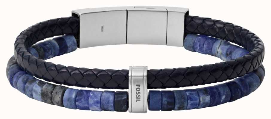 Fossil Men's Blue Leather Beaded Bracelet JF04083040