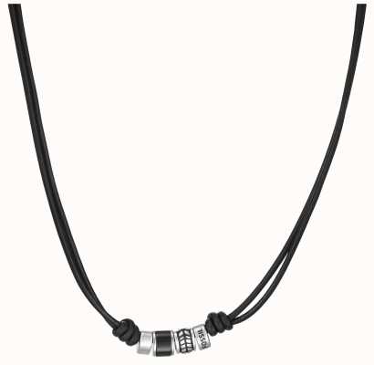 Fossil Men's Stainless Steel Beaded Leather Necklace JF04090040