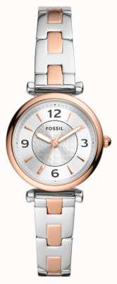 Fossil Women's Carlie | Silver Dial | Two Tone Stainless Steel Bracelet ES5201