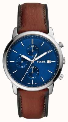 Fossil Men's Minimalist | Blue Chronograph Dial | Brown Leather Strap FS5850
