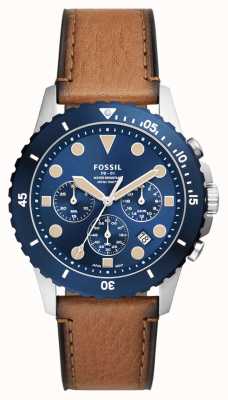 Fossil Men's FB - 01 | Blue Chronograph Dial | Brown Leather Strap FS5914