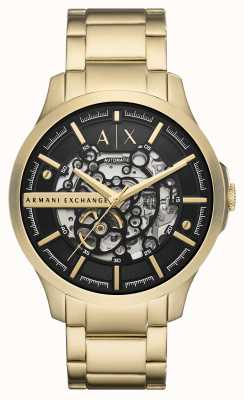 Armani Exchange Men's | Automatic | Black Skeleton Dial | Gold Stainless Steel Bracelet AX2419