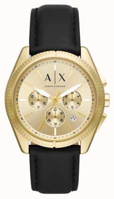 Armani Exchange Men's | Gold Dial | Black Leather Strap AX2861