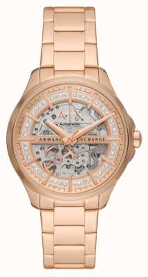 Armani Exchange Women's Automatic | Skeleton Dial | Rose Gold Stainless Steel Bracelet AX5262