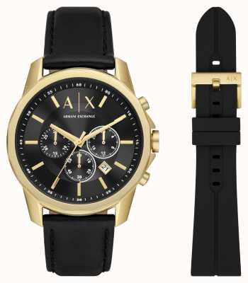 Armani Exchange Men's Set | Black Chronograph Dial | Black Leather Strap with Black Silicone Strap AX7133SET