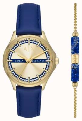 Armani Exchange Women's | Watch and Bracelet Giftset | Blue Leather Strap AX7135SET
